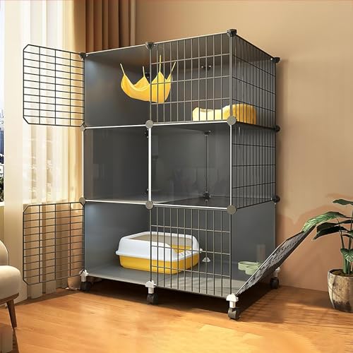 GHKFEJGDEN Katzenkäfig Katzengehege für den Innenbereich, DIY, Kätzchenkäfig, Katzenhaus, abnehmbarer Metalldraht, Hundehütte, Haustier-Laufstall, großer Übungsplatz (Größe: mit Rädern, 75 x 49 x 114 von GHKFEJGDEN