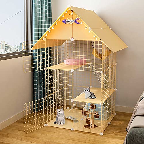 GHKFEJGDEN Katzenkäfig Laufstall 3 Etagen Katzenkäfige Indoor Groß mit Lagerregal, Faltbare Metall-Katzenkiste mit Dach und Tür - DIY Haustiergehege Großer Übungsplatz Ideal für 1-3 Katzen - 29,5 von GHKFEJGDEN