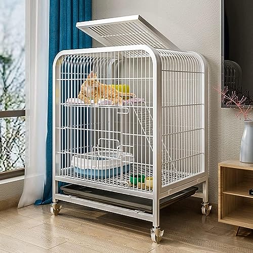 GHKFEJGDEN Katzenkäfig aus Metall mit Rädern, Kätzchen-Katzen-Familienkäfig, Haustierkäfig für 1 bis 2 Katzen, geeignet für Frettchen-Chinchillas (Größe: Weiß, 66 x 60 x 45 cm) von GHKFEJGDEN