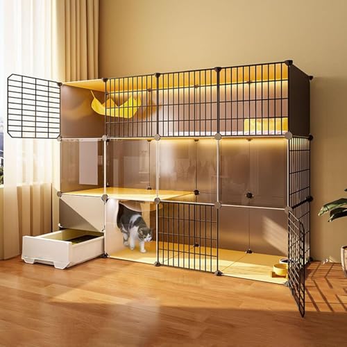 GHKFEJGDEN Katzenkäfig für Indoor-Katzen, Outdoor-Katzenkäfig, Katzenkäfig, groß, mit Katzentoilette, DIY, Haustier-Laufstall, Metallhütte, einfach zu montieren, ideal für 1–3 Katzen (Größe: 145 x 39 von GHKFEJGDEN