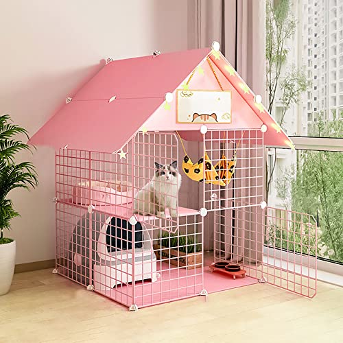 GHKFEJGDEN Katzenkäfig für den Innenbereich, große Katzenkäfige, abnehmbares Katzengehege, Haustierkäfige für Katzen, mit Katzenhängematte und Katzennest, Übungsplatz ideal für 1-3 Katzen, Rosa (Größe GHKFEJGDEN Katzenkäfig für den Innenbereich, große Katzenkäfige, abnehmbares Katzengehege, Haustierkäfige für Katzen, mit Katzenhängematte und Katzennest, Übungsplatz ideal für 1-3 Katzen, Rosa (Größe von GHKFEJGDEN