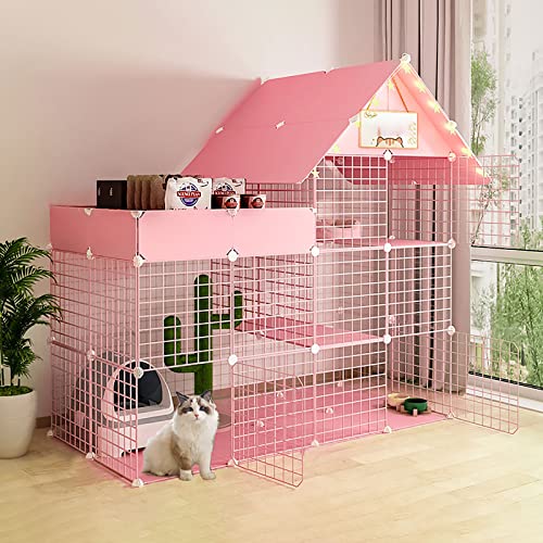 GHKFEJGDEN Katzenkäfig für den Innenbereich, großer Katzenkäfig, abnehmbares Katzengehege, Haustierkäfige für Katzen, mit Katzenhängematte und Katzennest, Übungsplatz, ideal für 1–3 Katzen, Rosa von GHKFEJGDEN