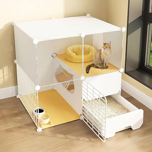 GHKFEJGDEN Katzenkäfig mit Katzentoilette, Katzenkäfige innen, 2/3-stöckige Katzenkiste, Katzenlaufstall, Kleintierkäfig, Hundekäfig, Trainingsplatz, ideal für 1-3 Katzen (Farbe: Weiß, Größe: 75 x 49 von GHKFEJGDEN