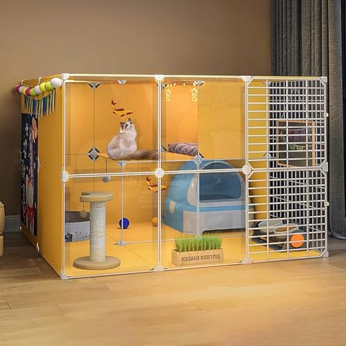 GHKFEJGDEN Katzenkäfige Indoor Groß - Katzenkäfig Laufstall Katzengehege Katzenkiste Katzenhütten für Indoor Katzen Katzenhütte Bett Abnehmbare Metalldraht Zwinger - Großer Übungsplatz Ideal für 1-4 von GHKFEJGDEN