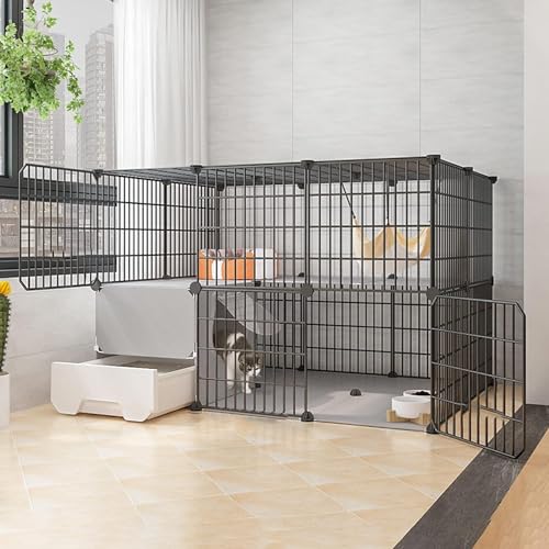 GHKFEJGDEN Katzenkäfige Indoor Groß mit Katzenklo Draht Katzenkäfig Faltbarer Katzenkäfig Tragbarer Meerschweinchenkäfig mit Harz-Fußpolster - Schwarz/Gelb - 10 Größen von GHKFEJGDEN
