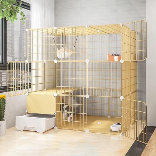 GHKFEJGDEN Katzenkäfige Indoor Groß mit Katzentoilette Draht Katzenkäfig Faltbarer Katzenkäfig Tragbarer Meerschweinchenkäfig mit Harz-Fußpolster - Schwarz/Gelb - 10 Größen von GHKFEJGDEN