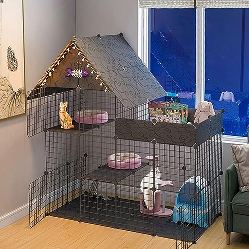 GHKFEJGDEN Mit Stauraum, großer Käfig, DIY-Katzenkäfig, großer Katzenkäfig für den Innenbereich, abnehmbar, Schwarz und Weiß, zwei Farben erhältlich, Größe 147 x 146 x 75 cm (Größe: Schwarz 146 x 147 von GHKFEJGDEN