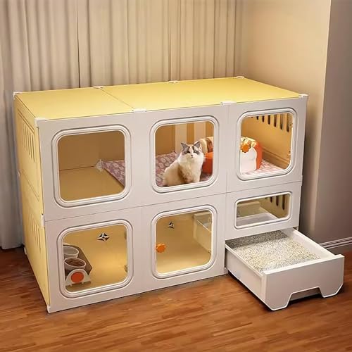 Katzenkäfig, Katzengehege, Katzenkäfig, DIY-Katzenlaufstall, geschlossener Tierkäfig mit freistehender Katzentoilette und Katzentoilette, mit Katzentür (Größe: 106 x 46 x 71 cm/42 x 18 x 28 cm) von GHKFEJGDEN