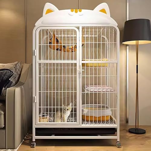 Katzenkäfig Indoor Katzengehege Großer Katzenkäfig Metall Katzenkäfig mit Rollboden, Plattformleiter und Tablett, Kleintierkäfig, Geeignet für Kätzchen, Welpen, Frettchen, Chinchillas, Kaninchen, von GHKFEJGDEN