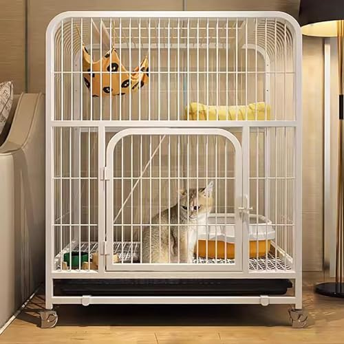 Katzenkäfig Indoor Katzengehege Großer Katzenkäfig Metall Katzenkäfig mit Rollboden, Plattformleiter und Tablett, Kleintierkäfig, Geeignet für Kätzchen, Welpen, Frettchen, Chinchillas, Kaninchen, von GHKFEJGDEN
