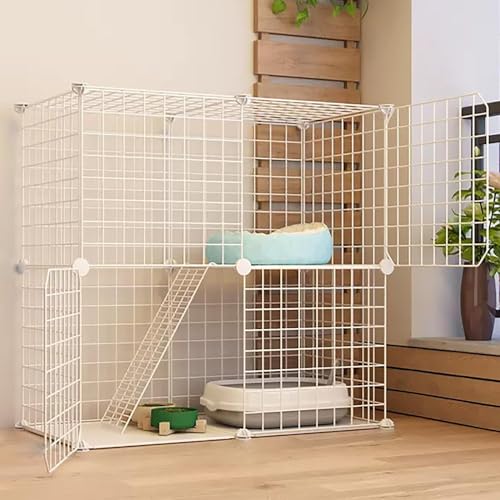 Katzenkäfig Innen, Draht Katzenkäfig Laufstall Zwinger Katzenlaufstall Tierkäfig mit Katzenstreu, Katzenhängematte und Katzentoilette, mit 1 Rampe und Leiter, Katzenkäfig Hundekäfig Frettchenkäfig von GHKFEJGDEN
