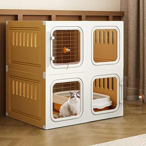 Katzenkäfig Innen, Katzengehege, Katzenkäfig Kiste, Katzenkäfig mit Katzentoilette, Katzenlaufstall, mit Katzentoilette, Katzenhängematte, Geschlossener Katzenkäfig, für 1-2 Katzen, Frettchen von GHKFEJGDEN