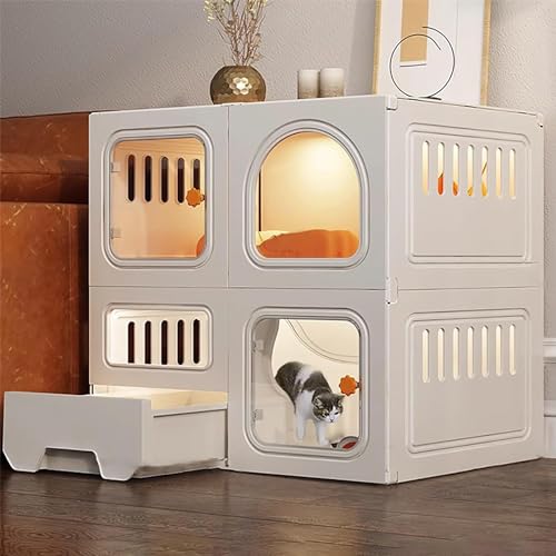 Katzenkäfig für den Innenbereich, Katzenkiste, Haustiergehege, mit ausziehbarer Katzentoilette, geschlossener Katzenkäfig, mit Katzentür, extra großer Freiraum, für 1-2 Katzen, Frettchen, Chinchilla von GHKFEJGDEN