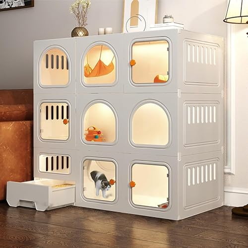 Katzenkäfig für den Innenbereich, Katzenkiste, Haustiergehege, mit ausziehbarer Katzentoilette, geschlossener Katzenkäfig, mit Katzentür, extra großer Freiraum, für 1-2 Katzen, Frettchen, Chinchilla von GHKFEJGDEN