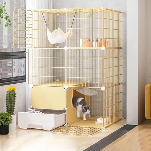 Katzenkäfig für den Innenbereich, große Katzenkäfig mit Katzenkäfig aus Metalldraht, klappbarer Katzenkäfig, tragbarer Meerschweinchenkäfig mit Harz-Pad für die Füße von GHKFEJGDEN