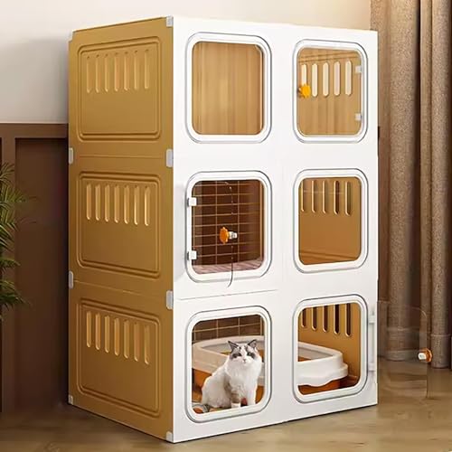 Katzenkäfig für den Innenbereich, mit Katzenleiter, Kratzbaum und Katzenbett, Kleintierkäfig, geeignet für Kätzchen, Welpen, Meerschweinchen, Kaninchen, Chinchillas, Frettchen, großer Übungsplatz von GHKFEJGDEN