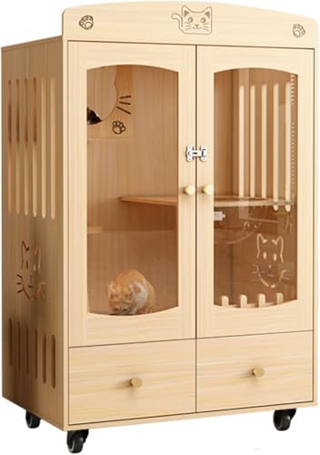 Katzenkäfige für den Innenbereich, Zwinger für Katzen im Freien, große Holzvilla für Katzen mit Rädern, geschlossene Katzenhäuser, multifunktional, für Innen-Katzen, transparente Türen von GHKFEJGDEN