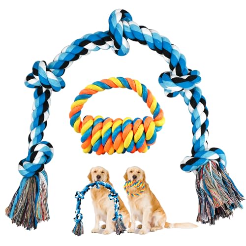 GHOBROFY Hundespielzeug aus Seil für aggressive Kauer und mittelgroße Hunderassen, robustes und langlebiges Kauspielzeug für Hunde, 2 Stück, Zahnreinigung, Kauspielzeug, interaktives von GHOBROFY