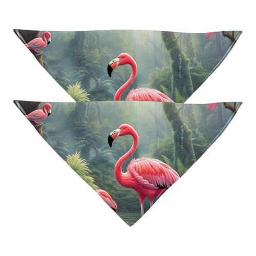 2Pcs Hundehalstücher Schals Lätzchen Haustierhalstücher verstellbares Zubehör für kleine bis große Hunde Welpen Katzen,Bunte tierische Flamingos Dschungel Illustration von GIAPB