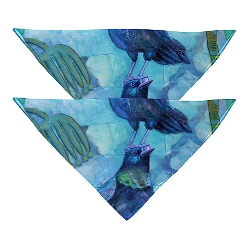 2Pcs Hundehalstücher Schals Lätzchen Haustierhalstücher verstellbares Zubehör für kleine bis große Hunde Welpen Katzen,Vintage Blaue Vögel von GIAPB