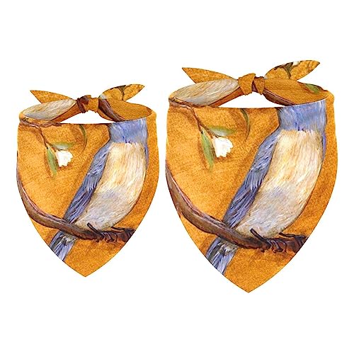 2Pcs Hundehalstücher Taschentücher Schals Lätzchen Kopftücher Schals Zubehör für Hunde Katzen Haustierliebhaber,Vintage Blumenblauer Vogel von GIAPB