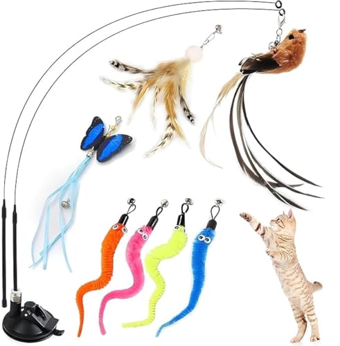 GIAPINST Interaktives Katzenspielzeug Federn, Katzenspielzeug Selbstbeschäftigung mit Vogel, Katzenangel mit Saugnapf, Spielzeug für Katzen mit Schmetterling Wurm GIAPINST Interaktives Katzenspielzeug Federn, Katzenspielzeug Selbstbeschäftigung mit Vogel, Katzenangel mit Saugnapf, Spielzeug für Katzen mit Schmetterling Wurm von GIAPINST