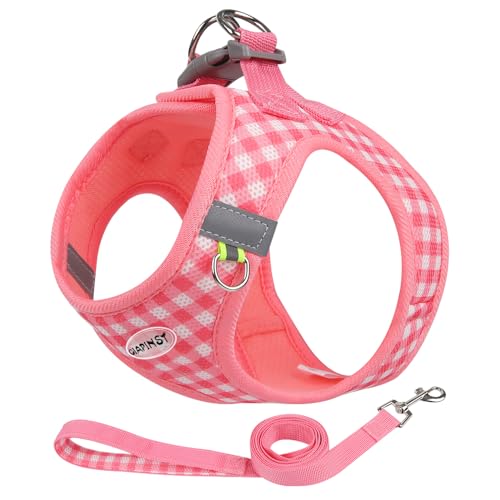 GIAPINST Hundegeschirr, Step-in Hundegeschirr für kleine, mittel Hunde, Katzengeschirr, Mesh Atmungsaktiv Brustgeschirr, Anti Zug Reflektierend Haustier Sicherheitsgeschirr für Gehen (Rosa, XS) von GIAPINST
