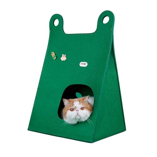 GIBZ Filz Katzenbett für Indoor Versteck Tragbares Katzennest Waschbar Einzigartiges Design Süß Haustierhaus, Grün von GIBZ