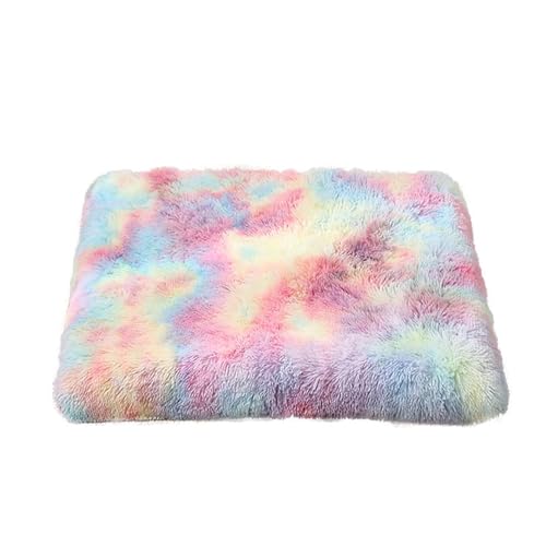 GIBZ Flauschig Hundematte, Warme Haustier Nest, Hundebett mit Wasserfest Memory Foam, Waschbares Kunstfell Plüsch Katzennest, Regenbogen, 50x40x10cm von GIBZ