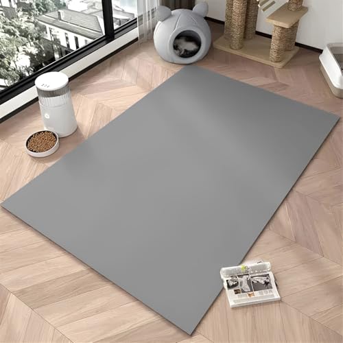 GIBZ Futtermatte Großes für Katzen Hunde Fütterung Matte Dicke 4 mm Kunstleder Napfunterlage Wasserdichtes Futternapf Unterlage Grau 100x200cm von GIBZ