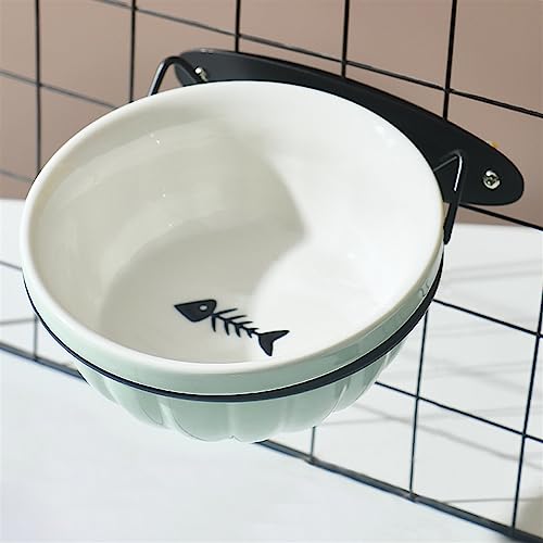 GIBZ Hängender Hundenapf Katzenschüssel Keramik Futternapf für Katzen Schützt Die Halswirbelsäule und Das Dunkle Kinn Geeignet für Geschirrspülmaschinen Fischgräte-Grün von GIBZ