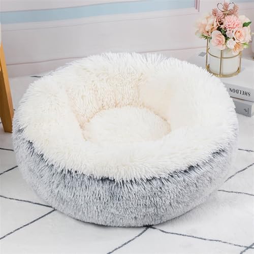 GIBZ Hundebett Kleine Hunde Rund Winter Warm Flauschig Katzenbett Waschbar rutschfest Haustierbett für Mittelgroß und Groß Grau 50cm von GIBZ
