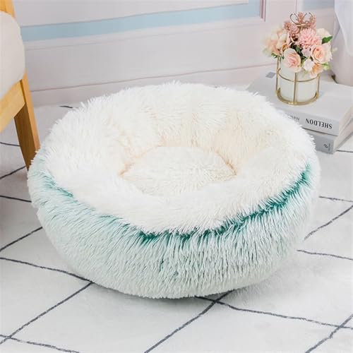 GIBZ Hundebett Kleine Hunde Rund Winter Warm Flauschig Katzenbett Waschbar rutschfest Haustierbett für Mittelgroß und Groß Grün 40cm von GIBZ
