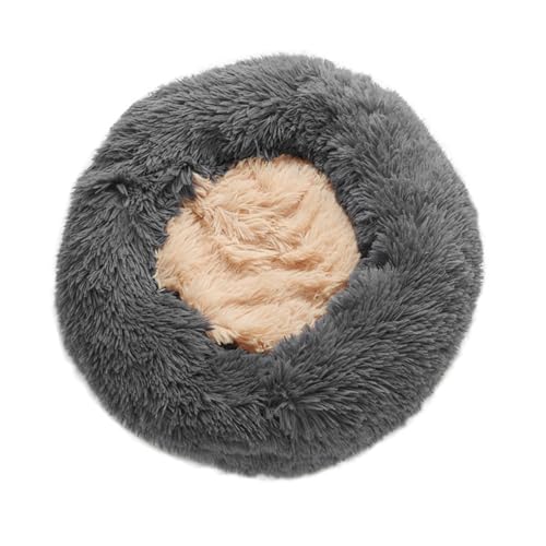 GIBZ Hundebett Mittelgroße Hunde Rund Winter Warm Kontrastfarben Flauschig Katzenbett rutschfest Haustierbett für Groß Klein Dunkel Grau 50cm von GIBZ
