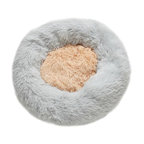 GIBZ Hundebett Mittelgroße Hunde Rund Winter Warm Kontrastfarben Flauschig Katzenbett rutschfest Haustierbett für Groß Klein Grau 60cm von GIBZ