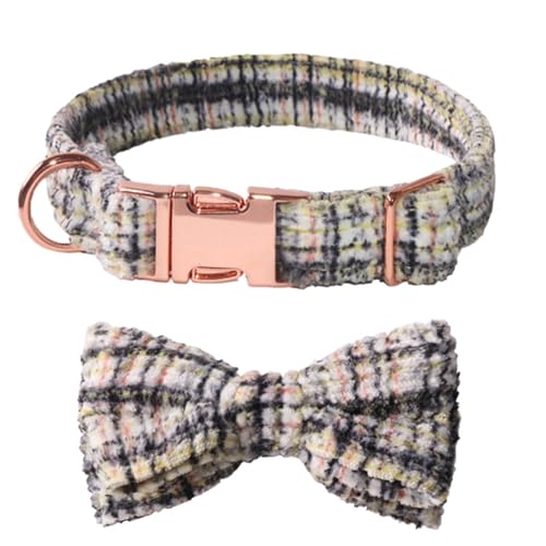 GIBZ Hundehalsband Cord, Verstellbare mit Fliege Metallschnalle, Weich Komfort Halsband für Große Mittel Kleine Hunde Katzen, Beige, S von GIBZ