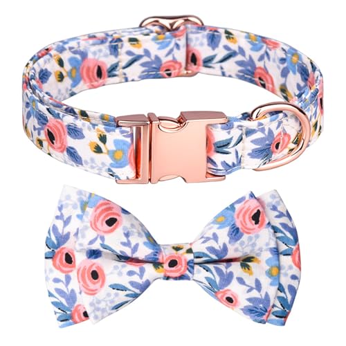 GIBZ Hundehalsband Verstellbare, mit Abnehmbarer Fliege Blumen Set, Weich Halsband für Große, Mittelgroße und Kleine Hunde, Blau-B, L GIBZ Hundehalsband Verstellbare, mit Abnehmbarer Fliege Blumen Set, Weich Halsband für Große, Mittelgroße und Kleine Hunde, Blau-B, L von GIBZ