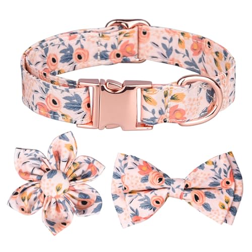 GIBZ Hundehalsband Verstellbare, mit Abnehmbarer Fliege Blumen Set, Weich Halsband für Große, Mittelgroße und Kleine Hunde, Blau-C, L GIBZ Hundehalsband Verstellbare, mit Abnehmbarer Fliege Blumen Set, Weich Halsband für Große, Mittelgroße und Kleine Hunde, Blau-C, L von GIBZ