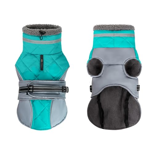 GIBZ Hundemantel Winter Outdoor, Winddicht Wasserdicht Jacke mit Reflektierendem Geschirr, Warme Fleece Kleidung für Hunde, Blau, M GIBZ Hundemantel Winter Outdoor, Winddicht Wasserdicht Jacke mit Reflektierendem Geschirr, Warme Fleece Kleidung für Hunde, Blau, M von GIBZ