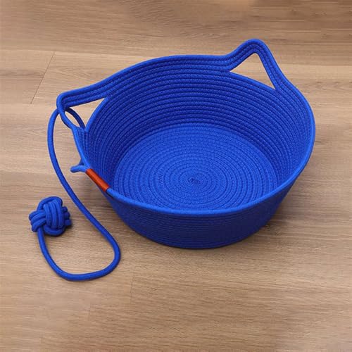 GIBZ Katzenkorb aus Baumwollseil mit Spielzeugballschwanz Rund Geflochtenes Katzenbett für Den Innenbereich für Kleine Hunde Haustierkätzchen Boho Blau 27x27x13cm GIBZ Katzenkorb aus Baumwollseil mit Spielzeugballschwanz Rund Geflochtenes Katzenbett für Den Innenbereich für Kleine Hunde Haustierkätzchen Boho Blau 27x27x13cm von GIBZ