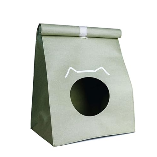 GIBZ Kraftpapier Katzenbett für Indoor Versteck Leicht und Waschbar Katzennest Niedliches Design Haustierhaus, Grün von GIBZ