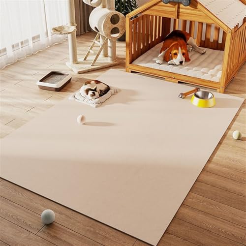 GIBZ Napfunterlage Großes Kunstleder für Katzen Hunde Futternapf Unterlage Wasserdichtes Futtermatte Rutschfestes Fütterung Matte, Dicke 3.5 mm Beige 140x200cm von GIBZ