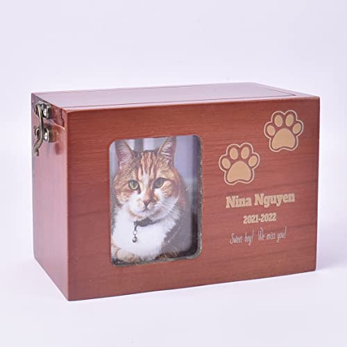 GIBZ Personalisierte Haustier Urnen für Hunde Katzen Asche Benutzerdefinierte Holz Box mit Foto Namen, Braun von GIBZ