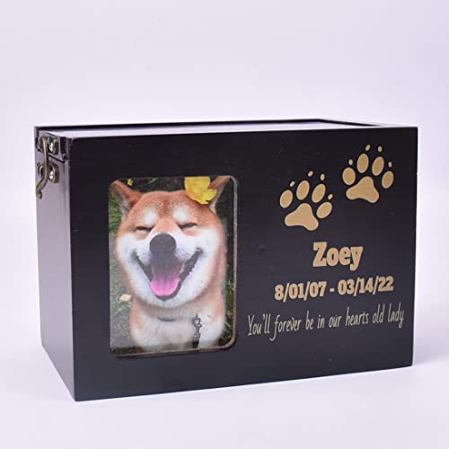 GIBZ Personalisierte Haustier Urnen für Hunde Katzen Asche Benutzerdefinierte Holz Box mit Foto Namen, Schwarz von GIBZ