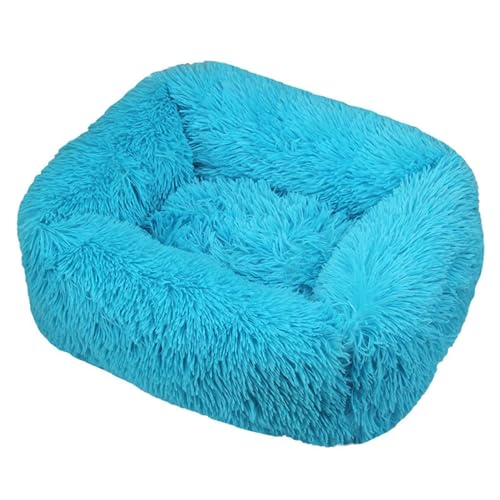 GIBZ Quadratisches Flauschig Hundebett, Warmer Katzennest, Plüsch Nest aus Kunstfell, für Kleine, Mittelgroße und Große Hunde und Katzen, Blau, L(80x65cm) von GIBZ