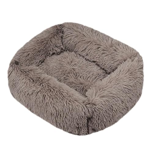 GIBZ Quadratisches Flauschig Hundebett, Warmer Katzennest, Plüsch Nest aus Kunstfell, für Kleine, Mittelgroße und Große Hunde und Katzen, Braun, L(80x65cm) von GIBZ