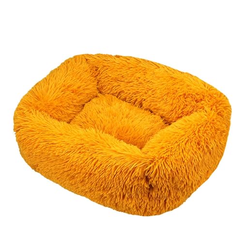 GIBZ Quadratisches Flauschig Hundebett, Warmer Katzennest, Plüsch Nest aus Kunstfell, für Kleine, Mittelgroße und Große Hunde und Katzen, Gelb, L(80x65cm) von GIBZ