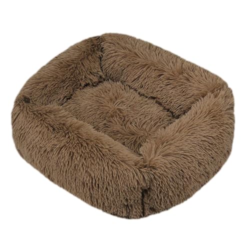 GIBZ Quadratisches Flauschig Hundebett, Warmer Katzennest, Plüsch Nest aus Kunstfell, für Kleine, Mittelgroße und Große Hunde und Katzen, Khaki, L(80x65cm) von GIBZ