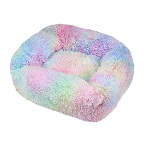 GIBZ Quadratisches Flauschig Hundebett, Warmer Katzennest, Plüsch Nest aus Kunstfell, für Kleine, Mittelgroße und Große Hunde und Katzen, Regenbogen, 2XL(110x90cm) von GIBZ