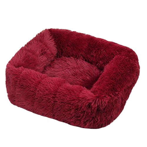 GIBZ Quadratisches Flauschig Hundebett, Warmer Katzennest, Plüsch Nest aus Kunstfell, für Kleine, Mittelgroße und Große Hunde und Katzen, Rot, M(66x55cm) von GIBZ